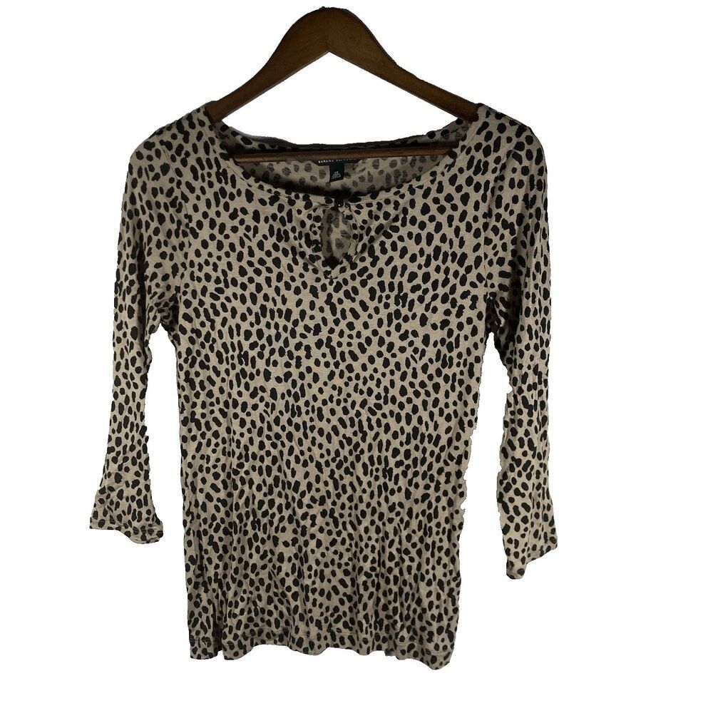 BANANA REPUBLIC tan black animal print scoop neck 3/4 sleeve jersey knit top XS